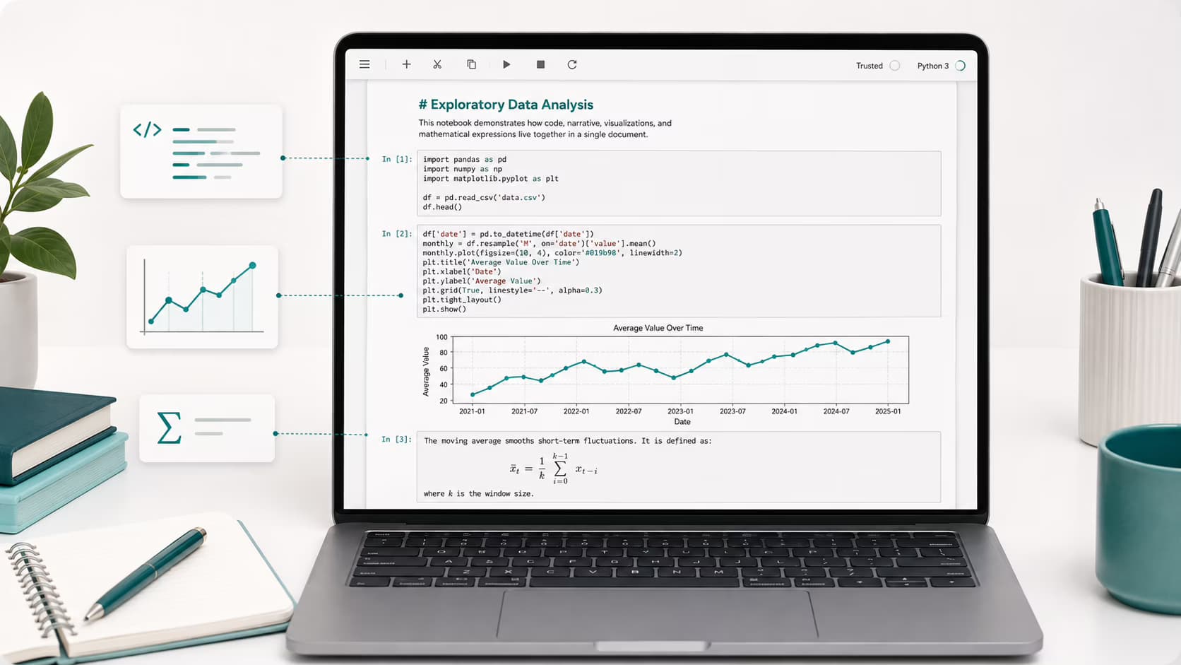 Jupyter Notebook interface showing code cells and visualizations