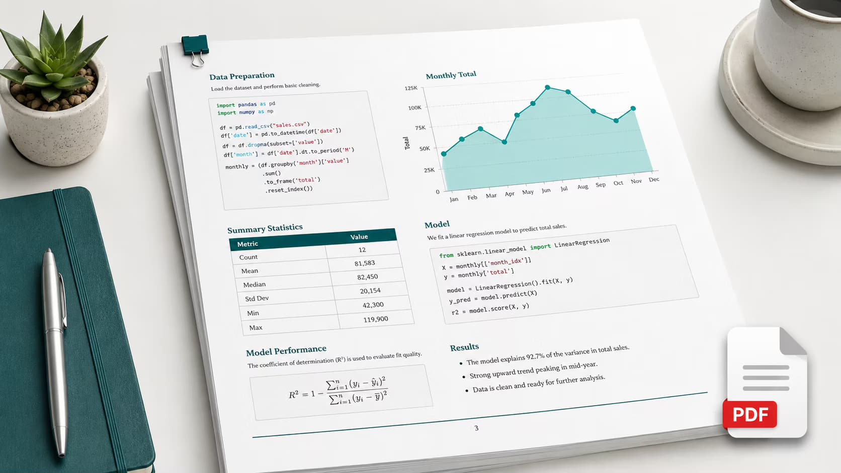 Professional PDF output from converted Jupyter Notebook